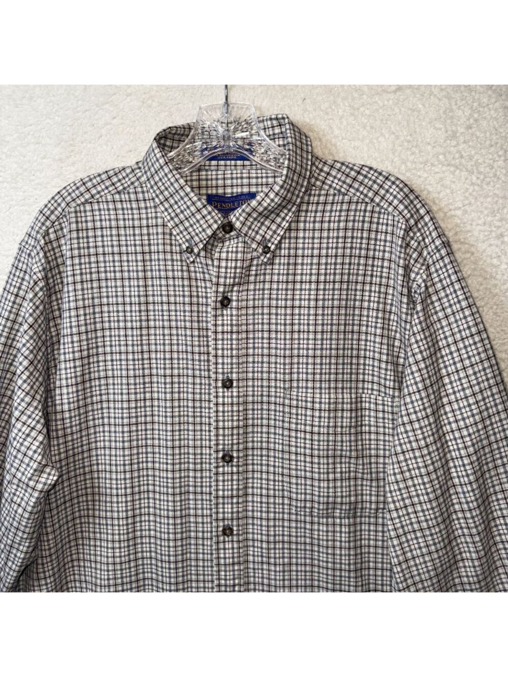 Sir Pendleton Mens Plaid Long Sleeve Shirt 100% Virgin Wool Size Large